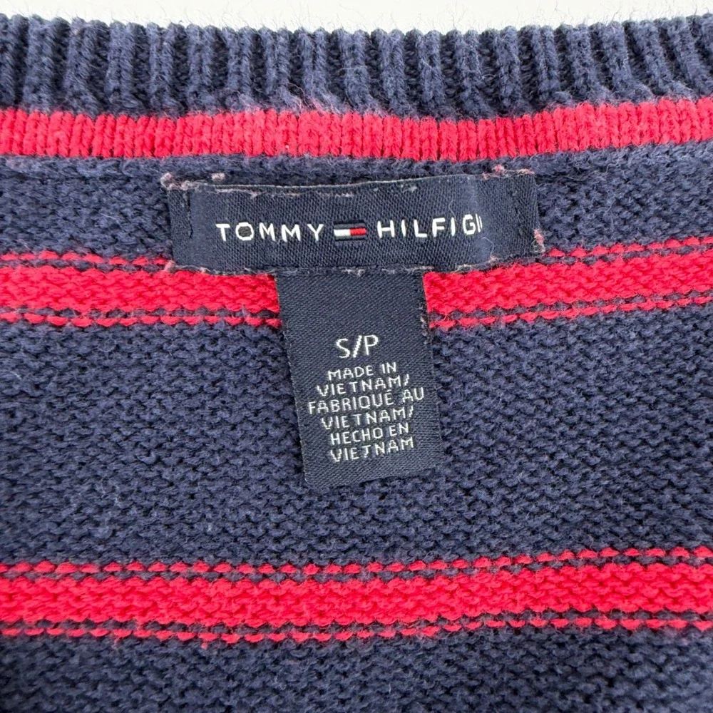 Tommy‎ Hilfiger Women Navy Blue Red Striped Short Sleeve Sweater Top Size SP